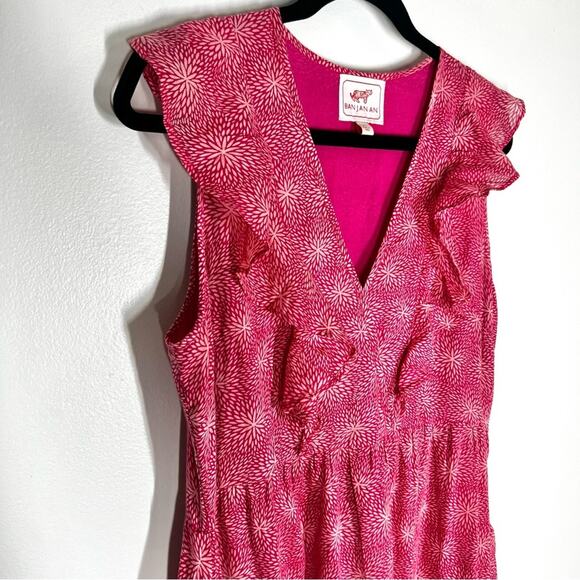 Banjanan Sz L Orion Sleeveless Floral Cotton Tiered Maxi Dress Pink - Picture 12 of 12